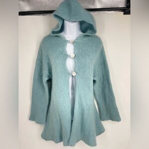 Soft Surroundings Mohair Wool Hooded Cardigan Sweater Blue Medium Fairy Whimsy